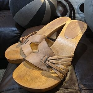 MIA Tan Leather Slip-On Platform Sandals
